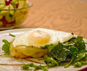 Fried egg and greens sandwich